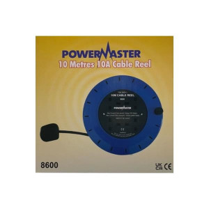 Powermaster Cable Reel 10M 220V - 10M Black Cable with 4-Way Socket Outlet and Thermal Cut-Out Switch