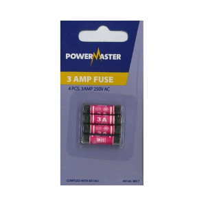Powermaster 3Amp Fuses 4-Pack for Low-Power Electrical Devices - 4x 3A Fuses