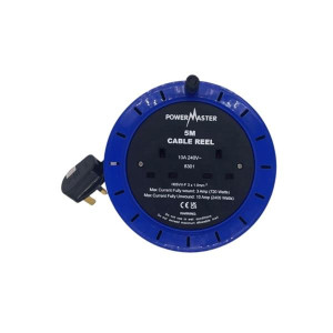 Powermaster Cable Reel 5M 220V - 5M Black Cable with Thermal Cut-out Switch for Electrical Appliances