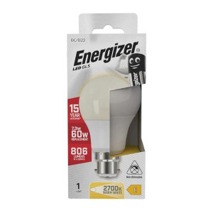 Energizer Led 7.3W (60W) 806 Lumens B22 Opal Gls Lamp Warm White 2700K