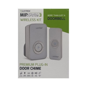 Lloytron Plug In Door Chime with Wireless Doorbell Button, Adjustable Chime, and LED Indicator, White, 433MHz Frequency