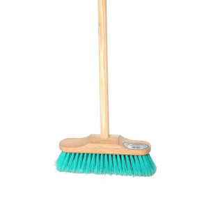 Varian Soft Synthetic Brush with Wood Handle for Indoor & Outdoor Cleaning, Heavy Duty, 4ft Handle