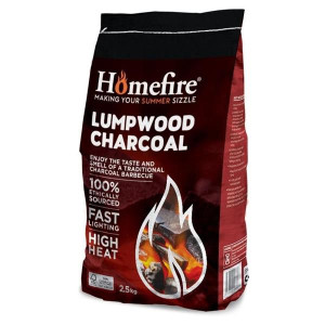 Homefire Lumpwood Charcoal 2.5Kg for Outdoor BBQs - Ethically Sourced, Quick to Light, Consistent Heat Output