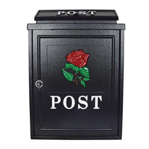Postzone Red Rose Diecast Post Box, Weather-resistant, 3x Keys, Wall-mounted, Red