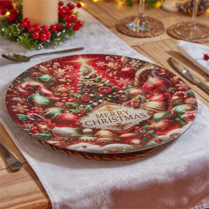 Red Decorative Plate by Merry Christmas, 40cm, Festive Table Setting