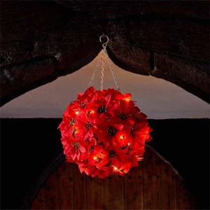Inlit Poinsettia Ball, 30Cm, Seasonal Decor for Indoor & Outdoor, 20 Warm White LED Lights, Auto Timer, Zero Maintenance