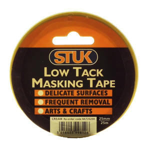 Stuk Masking Tape, Low Tack, No Bleed, Yellow, 25mm