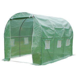 Proplus Large Steel Frame Polytunnel Greenhouse, 6 Windows, 1 Door, 3M x 2M x 2M, Green