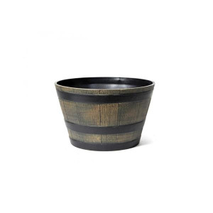 Planter Wood Effect Resin Barrel, 32cm, Weather-Resistant, Indoor/Outdoor Use, Garden Decor