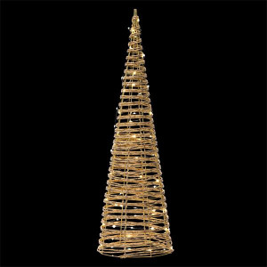 Micro LED Wicker Cone, 90cm in height with a 16cm diameter, Gold Finish, 80 Warm White Micro LED Lights, IP44 Transformer, Indoor Use