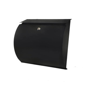 Postzone Post Box Contemporary Curved Black, Galvanised Steel, Secure Lock, 325mm x 110mm x 375mm, Black