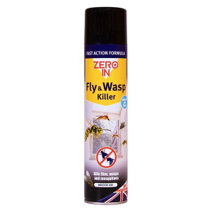 Zero In Fly ; Wasp Killer Spray 300Ml for Household Use, Fast-Acting Insect Killer with Permethrin, Tetramethrin and PBO