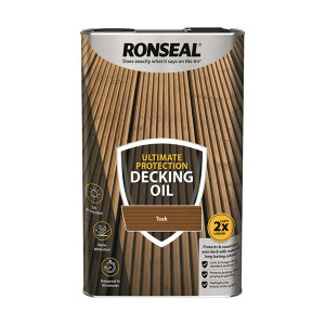 Ronseal Decking Oil Ulitimate Teak 5L, Natural Protection for Wood, Water-Resistant, UV-Resistant, 5L