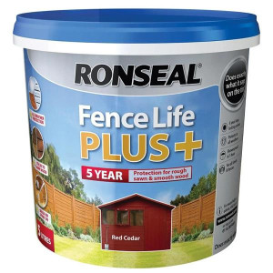 Ronseal Red Cedar 5L Exterior Wood Stain for Rough Sawn & Smooth Wood, 5 Year Protection, Water Resistant, Brush or Spray On, Red Color