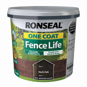 Ronseal Fencelife One Coat Dark Oak 5L, All Weather Protection, 100% Showerproof in 1 hour