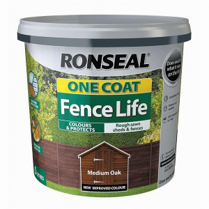 Ronseal Fencelife One Coat Medium Oak 5L, All Weather Protection, 100% Showerproof in 1 hour