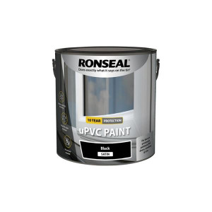 Ronseal Upvc Black Satin 2.5L, Mould Resistant, No Primer Required, Touch Dry in 1 Hour, uPVC Paint for Exterior Use