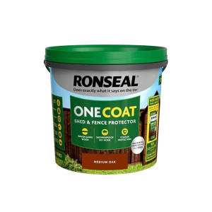 Ronseal Onecoat - Shed & Fence Med Oak 5L, Quick Drying, Long Lasting Colour, Wood Treatment for Outdoor Structures