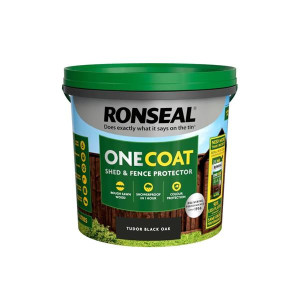 Ronseal Onecoat - Shed & Fence Tudor Black 5L, Quick Drying, Long Lasting Colour, Durable Protection for Outdoor Spaces