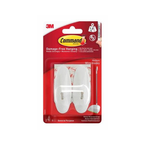 3M Command Medium Wire Hooks, Holds 1.3kg, 2 Hooks and 4 Strips, for Indoor Use