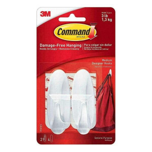 3M Command Medium Oval Hook for Hanging, 2 Hooks, 4 Strips, Holds 3lb/1.3kg, Damage Free