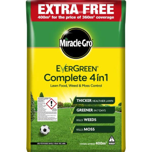Miracle Evergreen Complete 4 in 1 Lawn Fertilizer, 12.6kg, 360sqm Coverage, Kills Weeds & Moss, Balances Potassium & Nitrogen for Thicker Lawns