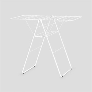 Brabantia HangOn Drying Rack, 15M Flexible Drying Space, White, Adjustable Wing Height, Compact Storage, Child Lock, 4 Hooks for Hangers