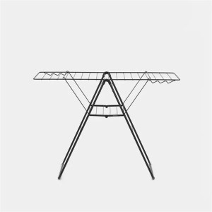 Brabantia HangOn Drying Rack, 20M Matt Black, Adjustable Wing Height, Child Lock, 6 Hooks for Hangers, Compact Storage, Laundry Rack for Delicate