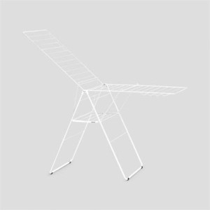 Brabantia HangOn Drying Rack, 25M Fresh White Clothes Airer with 8 Hooks for Hangers, Adjustable Wing Height, Compact Storage, Child Lock, 25M Drying