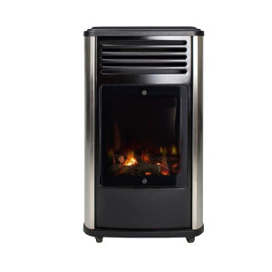 Manhattan Portable Gas Fire Heater 3.4Kw - No Flue Required, Real Flame Effect, Castors for Easy Movement, Home Use