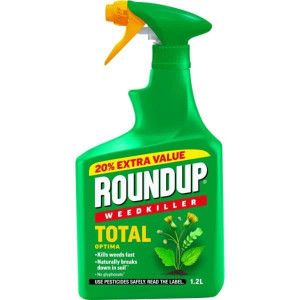 Roundup Total Optima RTU 1L + 20% Weed Killer, Glyphosate-Free, Fast-Acting, Safe for Flower Beds and Vegetable Patches