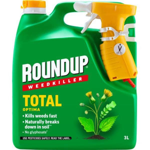 Roundup Total Optima RTU Weed Killer, 3L, Glyphosate-Free, Ready-to-Use, Fast Acting, Eco-Friendly, Weed Control for Gardens, Flower Beds, and