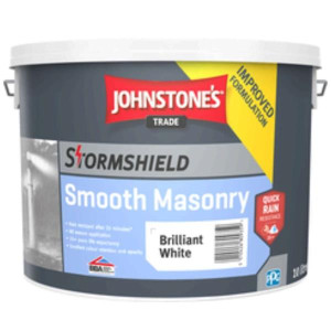 Johnstones Stormshield Smooth Masonry B/W 10L Water-Based Exterior Paint for Cement, Render, Brick, and Concrete Surfaces