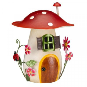 Smart Garden Red Top Condo Metal Fairy Home, Weather-Resistant Garden Ornament for Outdoor Decor, Red