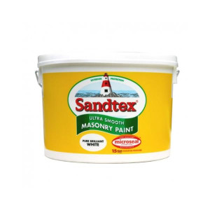 Sandtex Masonry Paint White 10Ltr, Waterproof, 1-Year Guarantee, 12-16m²/Ltr Coverage
