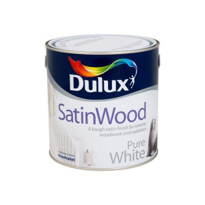 Dulux Pure White Satinwood Paint, 5L, White Finish, Oil-Based, Washable, Hardwearing, Interior Wood & Radiators