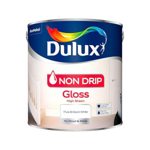 Dulux Gloss Non Drip Paint, Pure Brilliant White, 2.5L for Wood & Metal Surfaces