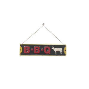 La Hacienda Decorative Signs Bbq, Durable Steel Construction, Embossed Slogan, Indoor/Outdoor Use