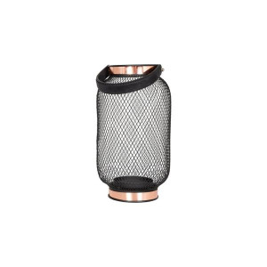 La Hacienda Lantern Zora Large, Black Steel with Copper Trim, Indoor/Outdoor Use