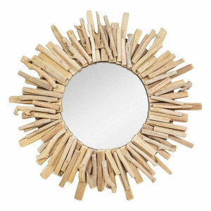 Decorative Mirror by La Hacienda, 58cm Diameter, Reclaimed Wood and Glass Construction, Scandinavian Style
