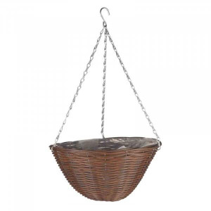 Smart Garden Hanging Basket Rattan 14" Chestnut, Weather-Resistant, 7.5L Compost Capacity