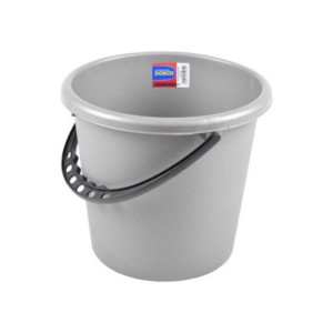 Varian Round Bucket Silver, 12L, Strong Plastic, Perfect for Cleaning, Gardening, or Storage