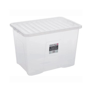 Wham Crystal Storage Box, Clear, 80L Capacity, Stackable, Secure Lid, Durable Plastic, General Storage