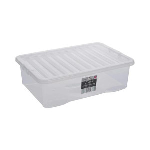 Wham Crystal Storage Box Underbed 32L, Clear, Stackable, Secure Clip on Lid, Durable Plastic, General Storage
