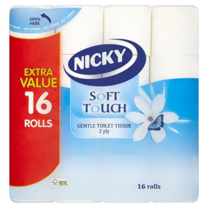 Nicky Toilet Rolls, 2-Ply, Embossed Flower Design, 16 Pack for Family Use