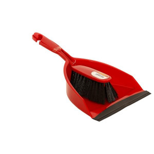Varian Dustpan and Brush Set with Rubber Lip and Moulded Handle for Easy Storage, Red