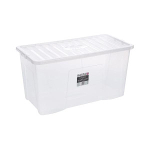 Wham Crystal Storage Box, Clear, 110L Capacity, Stackable, Secure Lid, Durable Plastic, General Storage