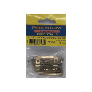 Premium Choice 1.1/2" Brass Plated Flush Hinge, Pack of 2 Pairs for Cabinet or Door