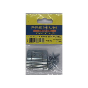 Premium Choice 1.1/2" Zinc Plated Flush Hinge, Pack of 2 pairs for Woodworking Projects