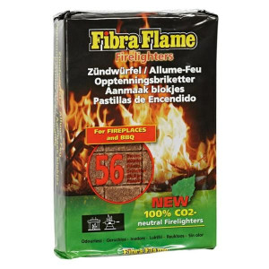 Woodflame Fibra Flame Firelighters 56 Pack - Eco-Friendly, Smoke-Free, 8-10 Minute Burn Time for Fireplaces, BBQs, Wood Stoves, and Campfires